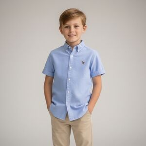 Ralph Lauren Boy's Buton Down Shirt M Blue Preppy Classic Slim Fit Thick Cotton